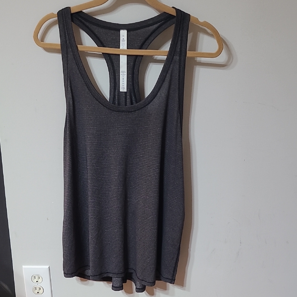 Lululemon Athletica Gray Subtle Striped Racerback Tank Top Tieback Size 10